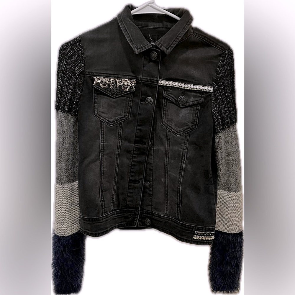 Desigual Black Denim Jacket Sz 36